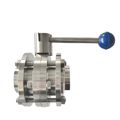 Sanitair roestvrij staal 304 316L handmatig drie-stuk gespannen flens wafer vlinderklep