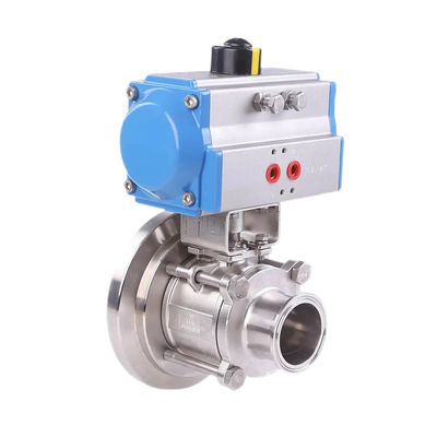 304 316 Roestvrij staal hygiënische lasklem flens draad balklep met pneumatische actuator