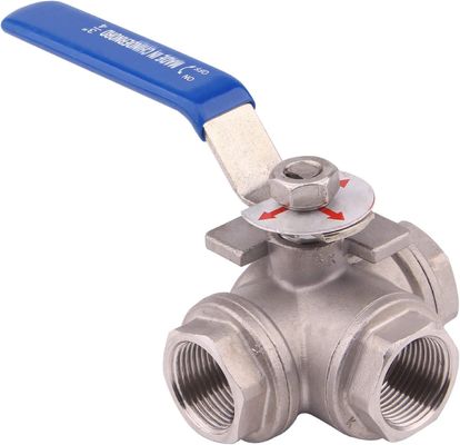 Roestvrij staal 304 3-Way Ball Valve T Montage Pad Vrouwelijk type met vinyl vergrendeling handvat