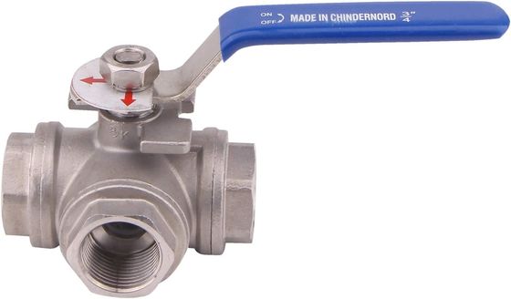 Roestvrij staal 304 3-Way Ball Valve T Montage Pad Vrouwelijk type met vinyl vergrendeling handvat