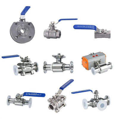 Op maat gemaakte ondersteuning OEM Sanitair roestvrij staal 304/316L Tri Clamp 3PC Ball Valve met pneumatische actuator