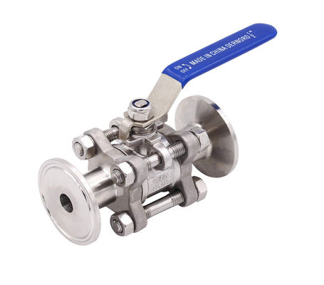 Op maat gemaakte ondersteuning OEM Sanitair roestvrij staal 304/316L Tri Clamp 3PC Ball Valve met pneumatische actuator