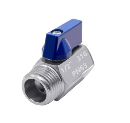 1/2" roestvrij mini-balklep met vrouwelijke x mannelijke NPT draad en roestvrijstalen handvat