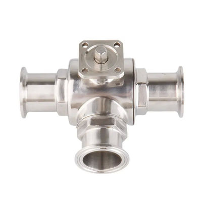 Voedingsmiddelenkwaliteit zilver T-type TRI CLAMP 3-weg kogelventil roestvrij staal 304 316 WZ 3A/DIN/SMS