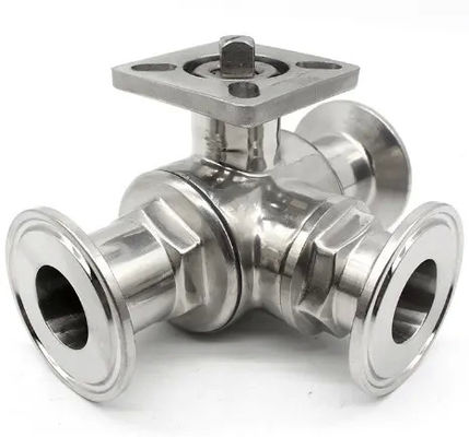 Voedingsmiddelenkwaliteit zilver T-type TRI CLAMP 3-weg kogelventil roestvrij staal 304 316 WZ 3A/DIN/SMS