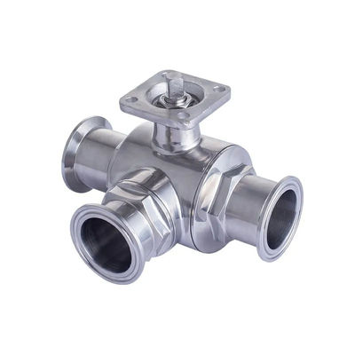 Voedingsmiddelenkwaliteit zilver T-type TRI CLAMP 3-weg kogelventil roestvrij staal 304 316 WZ 3A/DIN/SMS