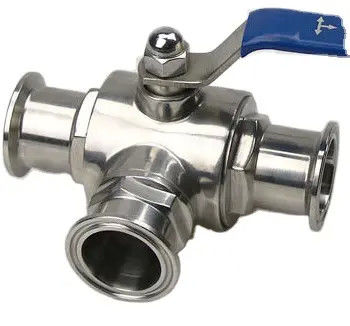 Voedingsmiddelenkwaliteit zilver T-type TRI CLAMP 3-weg kogelventil roestvrij staal 304 316 WZ 3A/DIN/SMS