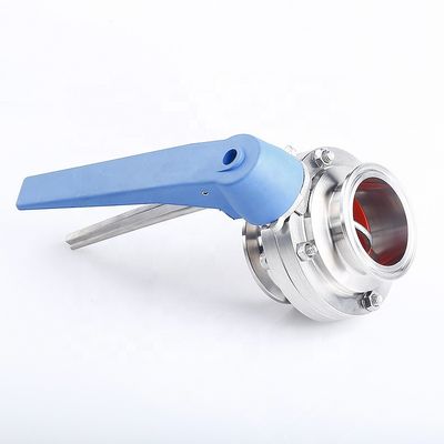 Roestvrij staal 304 vlinderklep met blauw trekkerhandvat en tri-clamp klaver