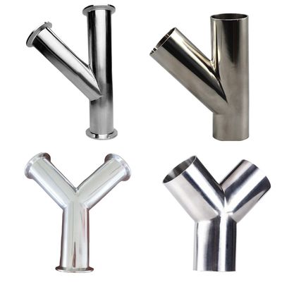 Sanitair roestvrij staal Y-type 3-weg tee-connector met tri-clamp-lassenverbinding