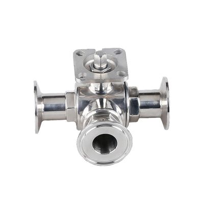 Handmatig sanitair roestvrij staal 304/316L Tri-clamp 3 Way Ball Valve met hoge montage pad