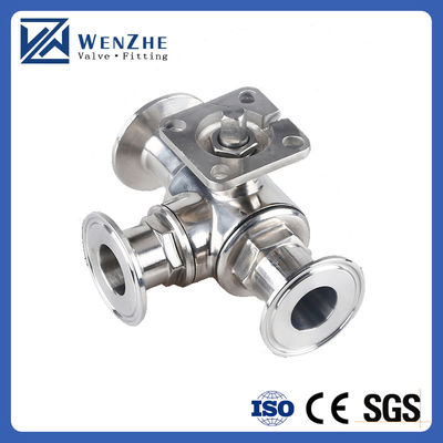 Handmatig sanitair roestvrij staal 304/316L Tri-clamp 3 Way Ball Valve met hoge montage pad