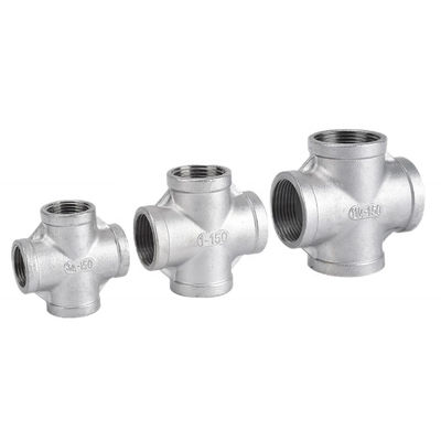 Roestvrij staal 304 201 316 Pipe Fitting Vrouwelijke draad Cross 4 Way Cross NPT BSPT BSPP Giet